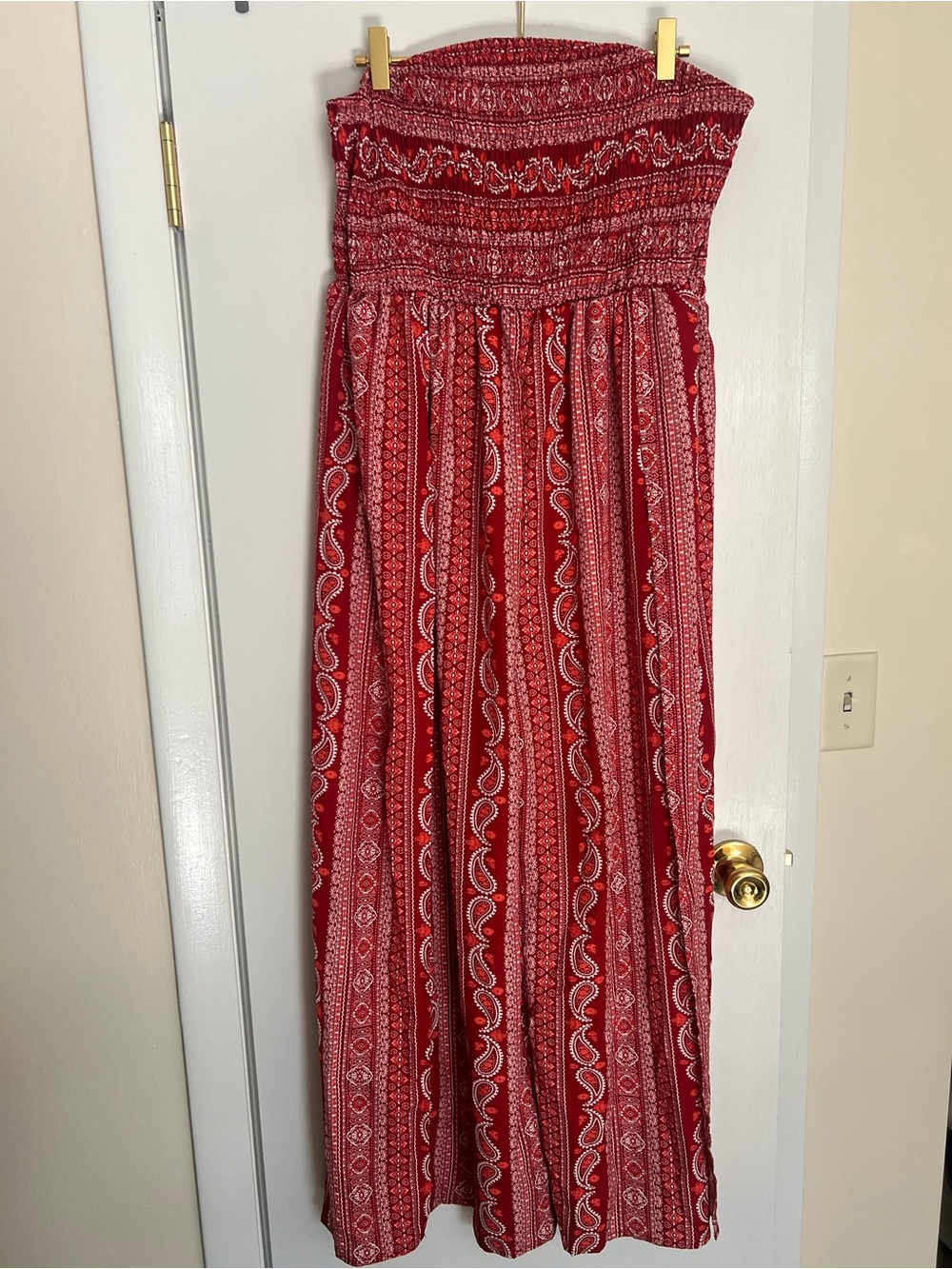 Smocked Strapless Maxi Romper - Red Paisley
